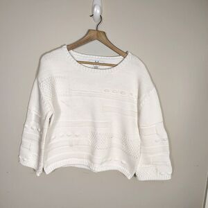 Magaschoni Womens Minimalist Boxy Chunky Knit Sweater Size S Textured Neutral